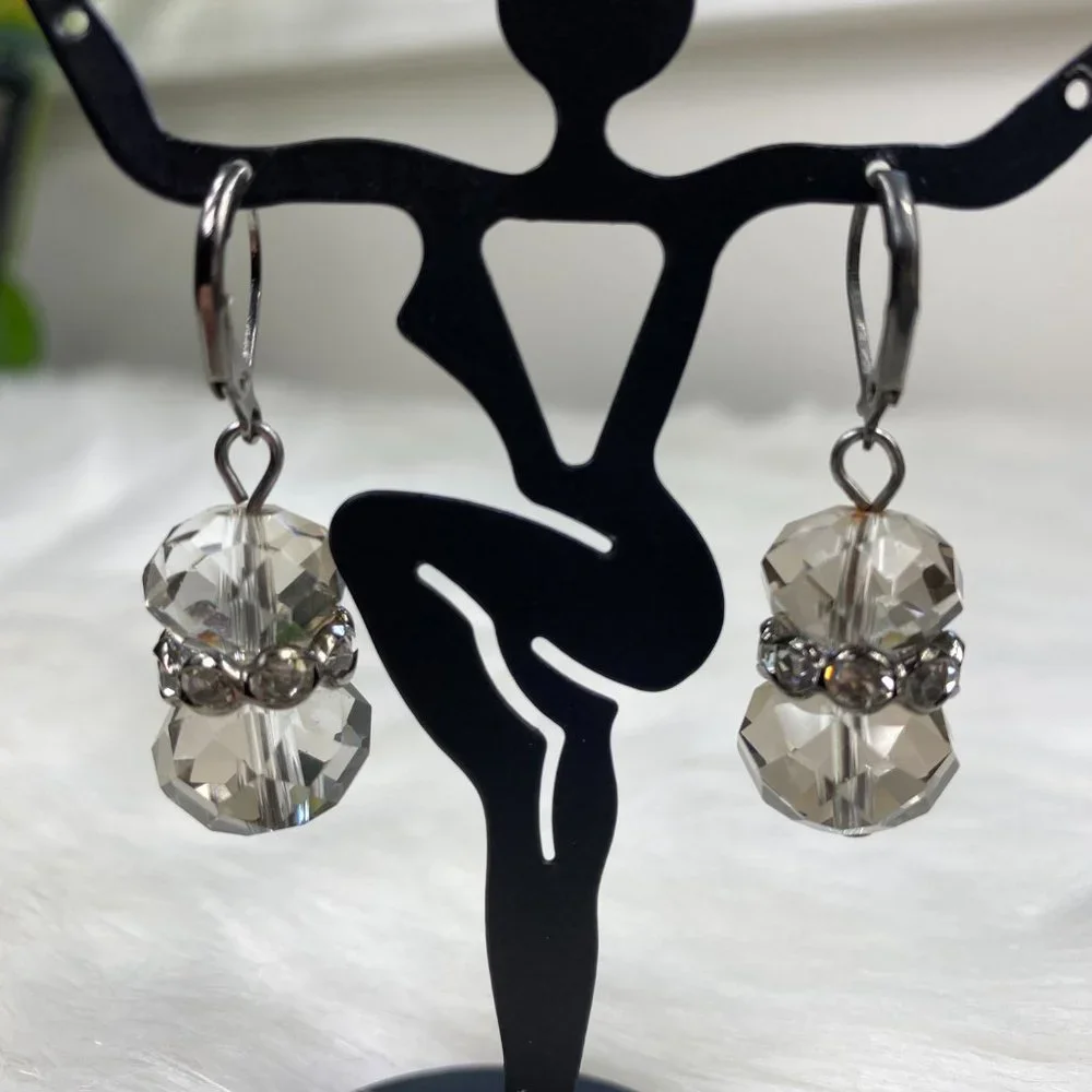 Faceted Glass Bead & Rhinestone Dangle & Drop Earrings